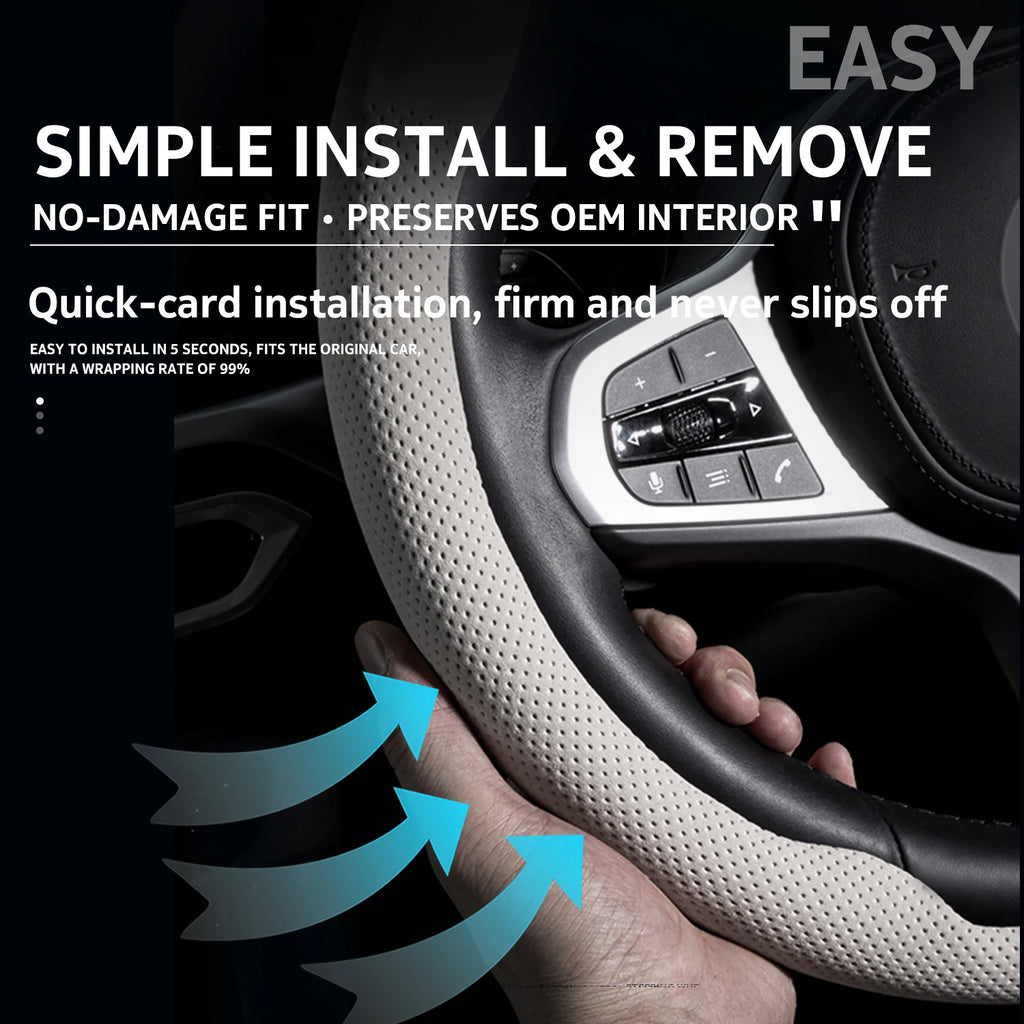 Ultra-Thin Faux Leather Steering Wheel Cover, 38cm, D or O Shape