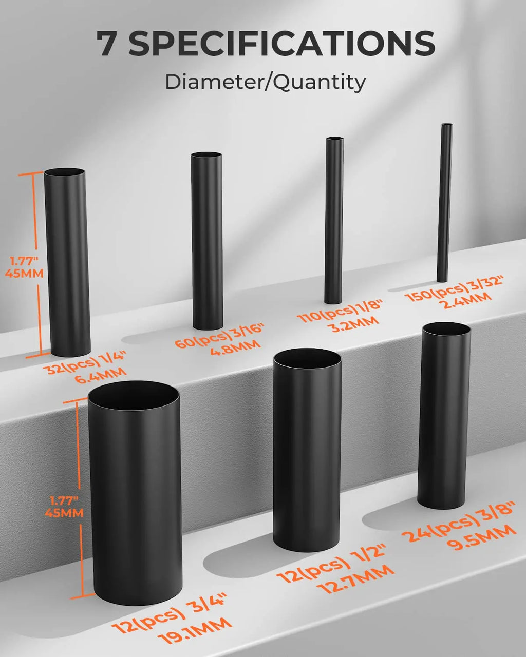 400 Pcs Heat Shrink Tubing Kit-3:1 all black Ratio Adhesive Lined,Marine Grade Shrink Wrap - Industrial Heat-Shrink Tubing