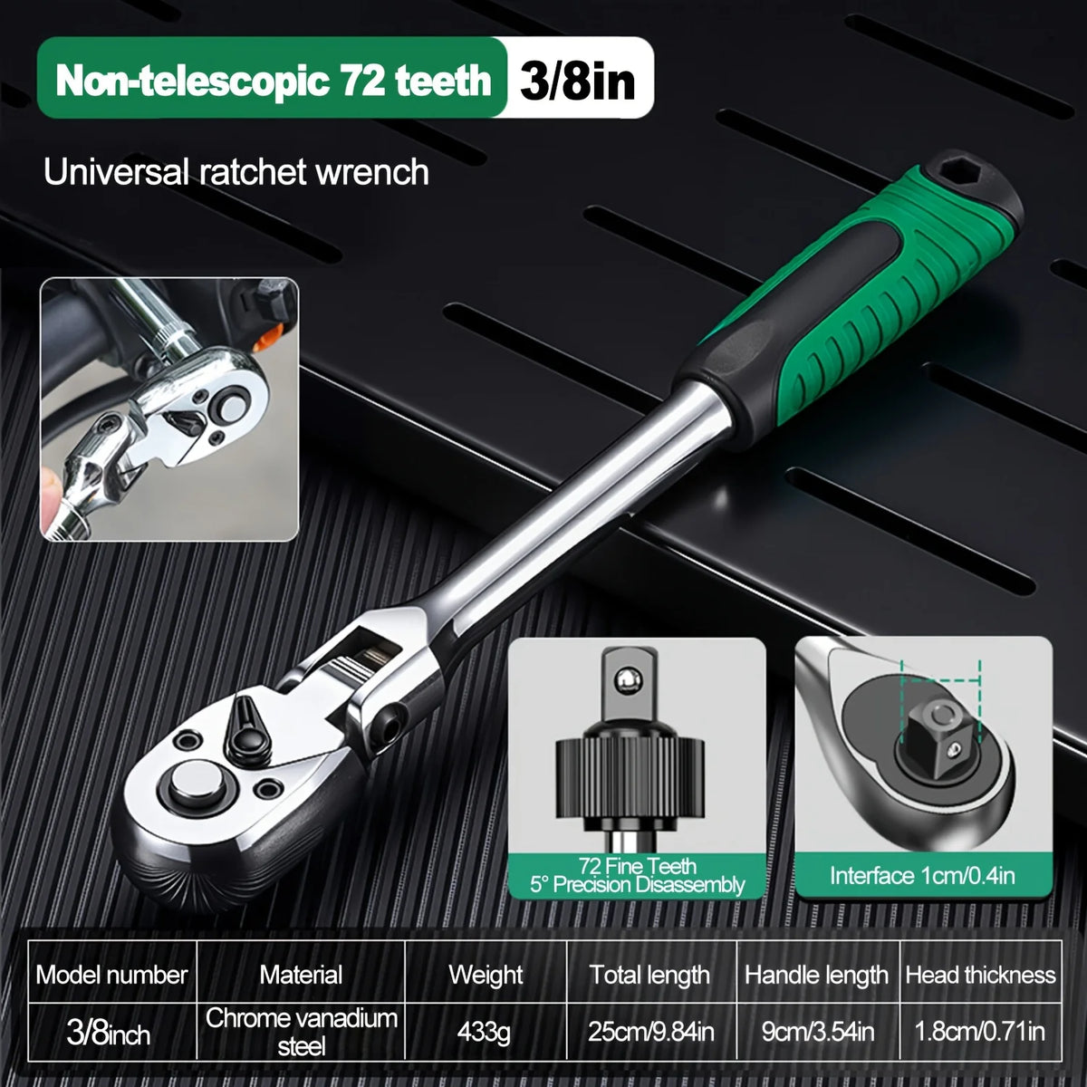 72-Tooth Ratchet Wrench Set Chrome Vanadium Steel Two-Way with Quick Socket