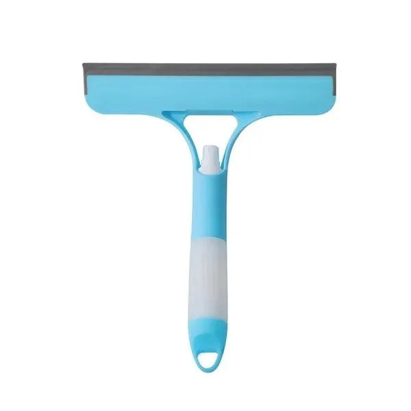 Multi-Function Window Cleaning Brush with Sprayer & Rubber Squeegee
