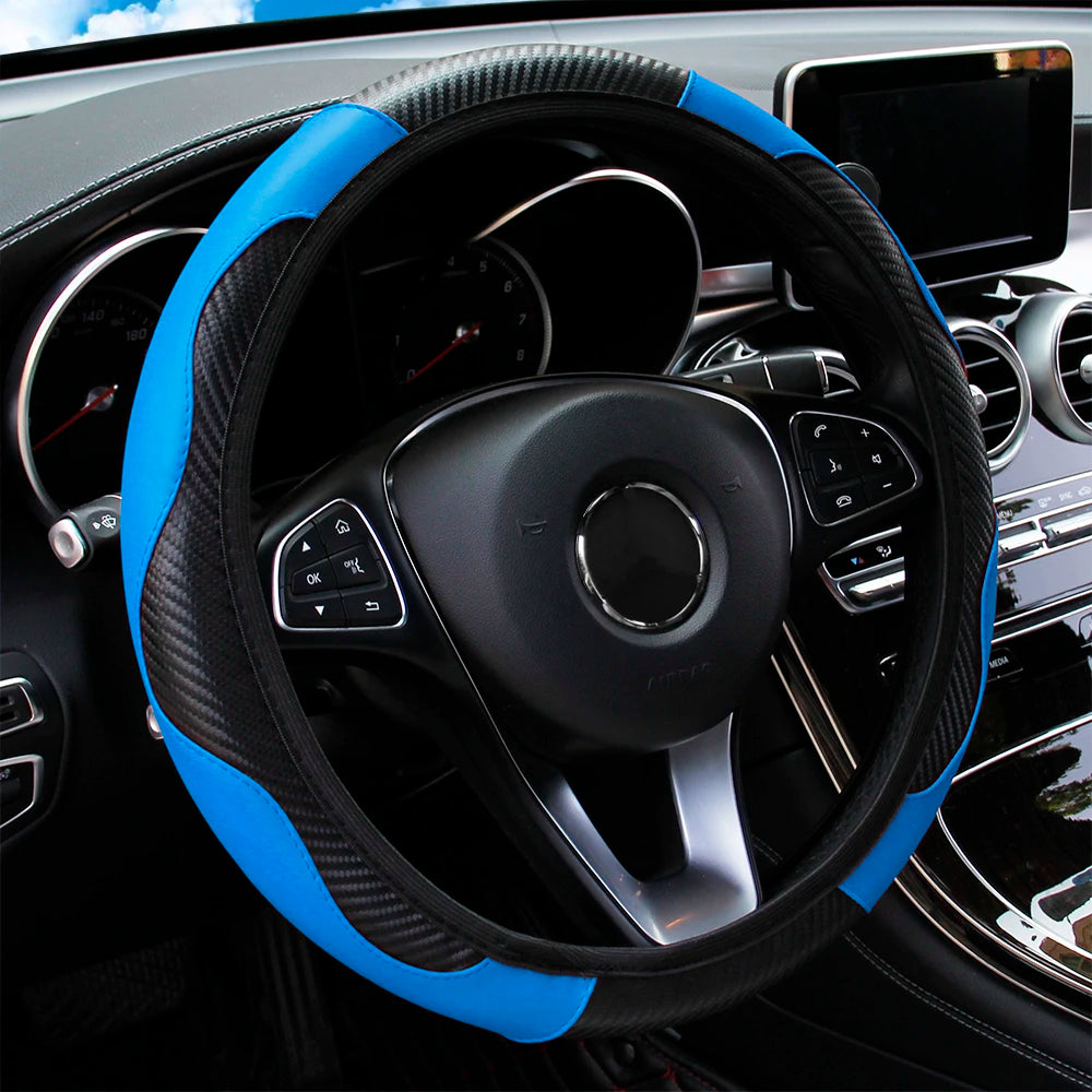 Textured PU Leather Steering Wheel Cover, 14.5-15 Inch