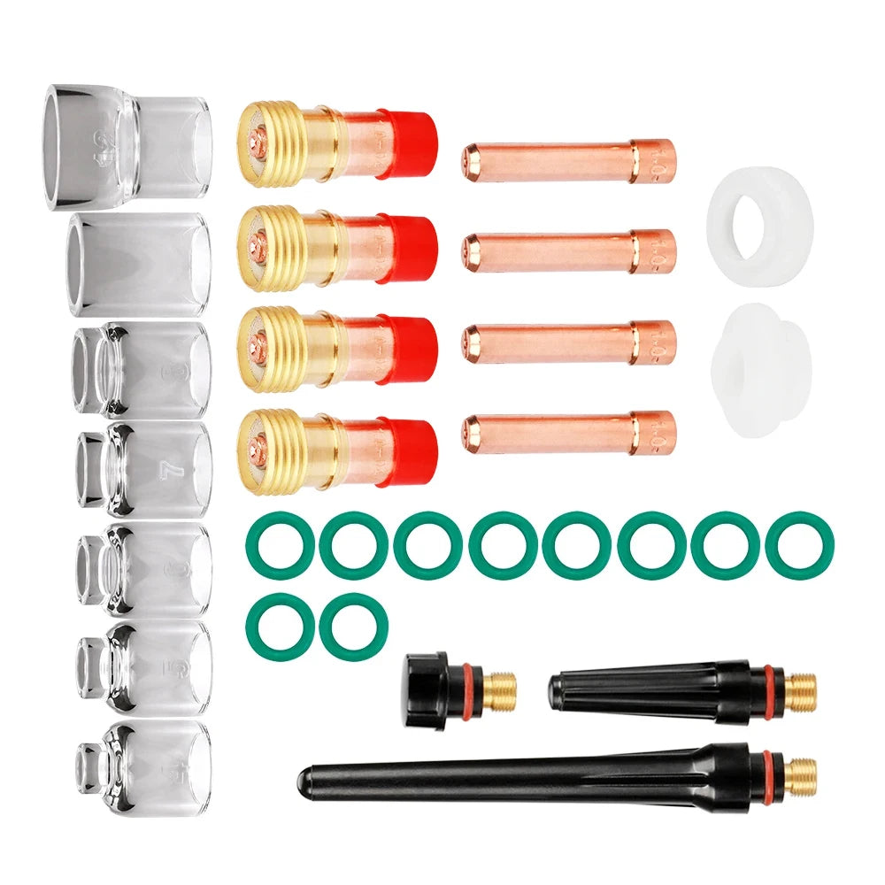 30Pcs TIG Welding Torch Accessories 2.4mm 3/32" Stubby Gas Lens Pyrex Glass Cup Nozzle Kit  For WP-17/18/26 Soldering Supplies