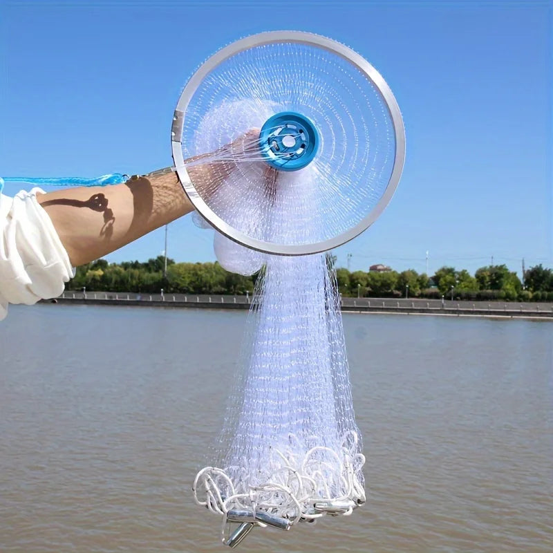 6ft Aluminium Ring Hand-Thrown Fishing Cast Net with Sinkers