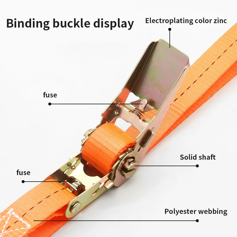 Heavy-Duty Car and Truck Front Cargo Ratchet Strap with Metal Buckle Adjustable