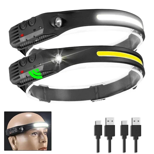 USB Rechargeable LED Sensor Headlamp, COB Waterproof Work Light for Camping