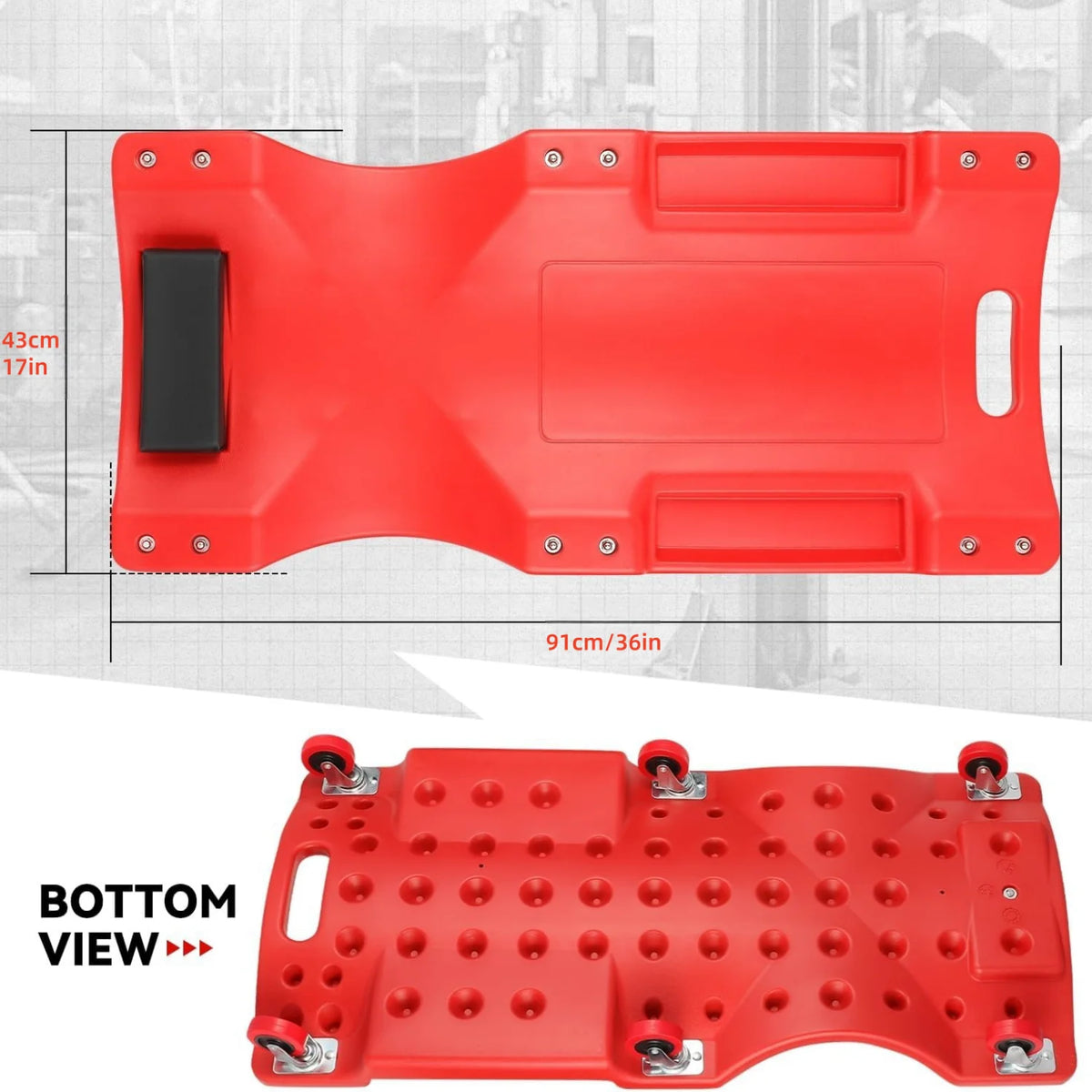 40'' 6-Wheel Heavy Duty Mechanic Creeper, Ergonomic Molded Rolling Board with Tool Groove for Under Car Maintenance