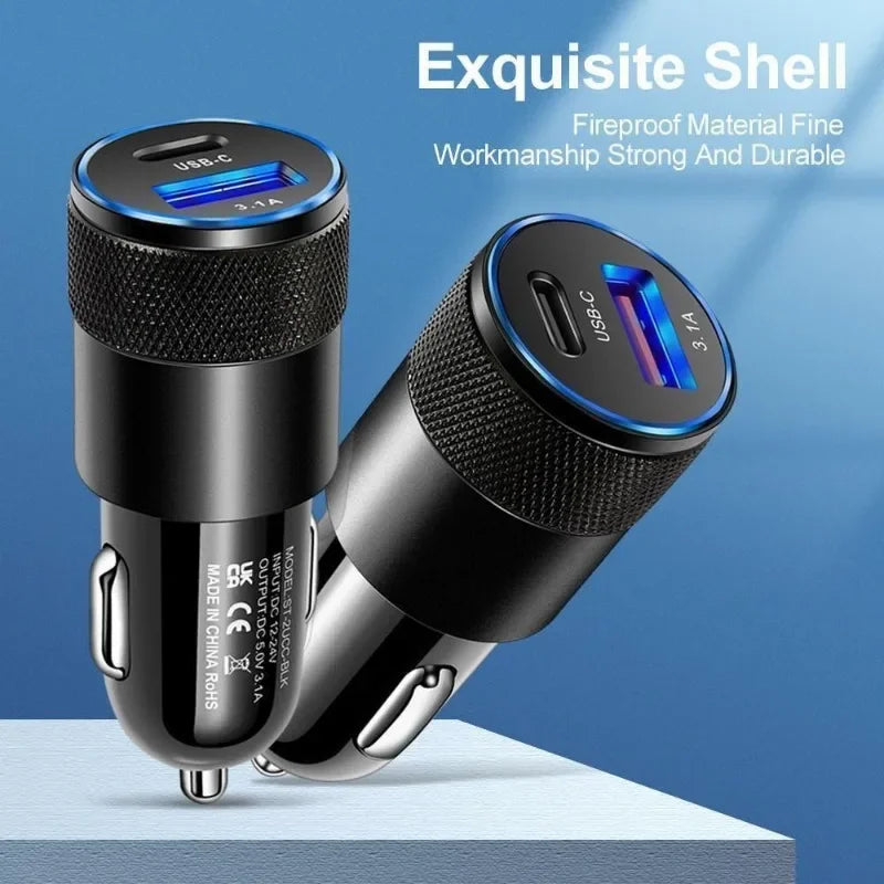 Dual-Port USB C PD Car Charger Adapter, 3.1A