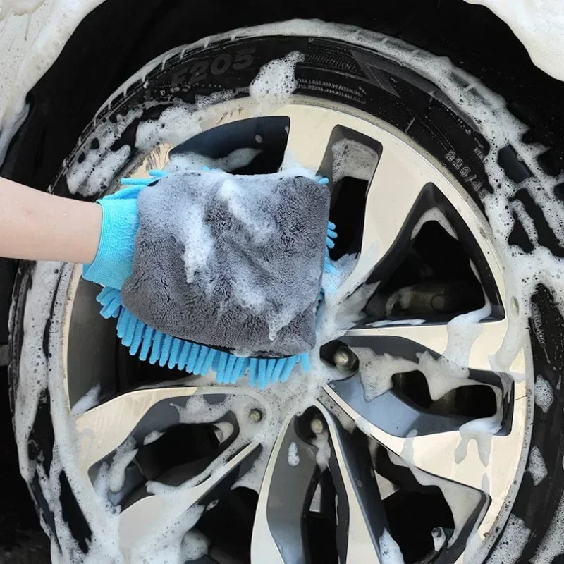 Double-Sided Chenille Microfiber Car Wash Mitt, Ultra Absorbent Scratch-Free Sponge Glove