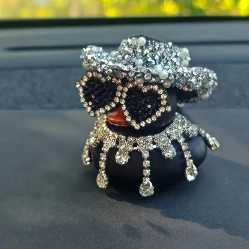 Luxury Pink & Black Diamond Rubber Duck Car Dashboard Ornament - image 5