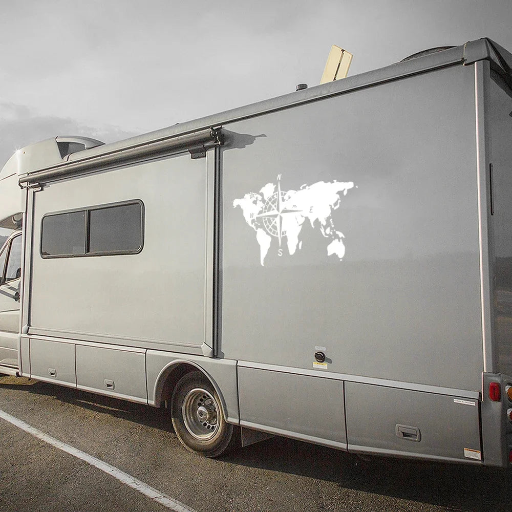 World Map Compass Camper Decal for RV, Motorhome, Truck and Car