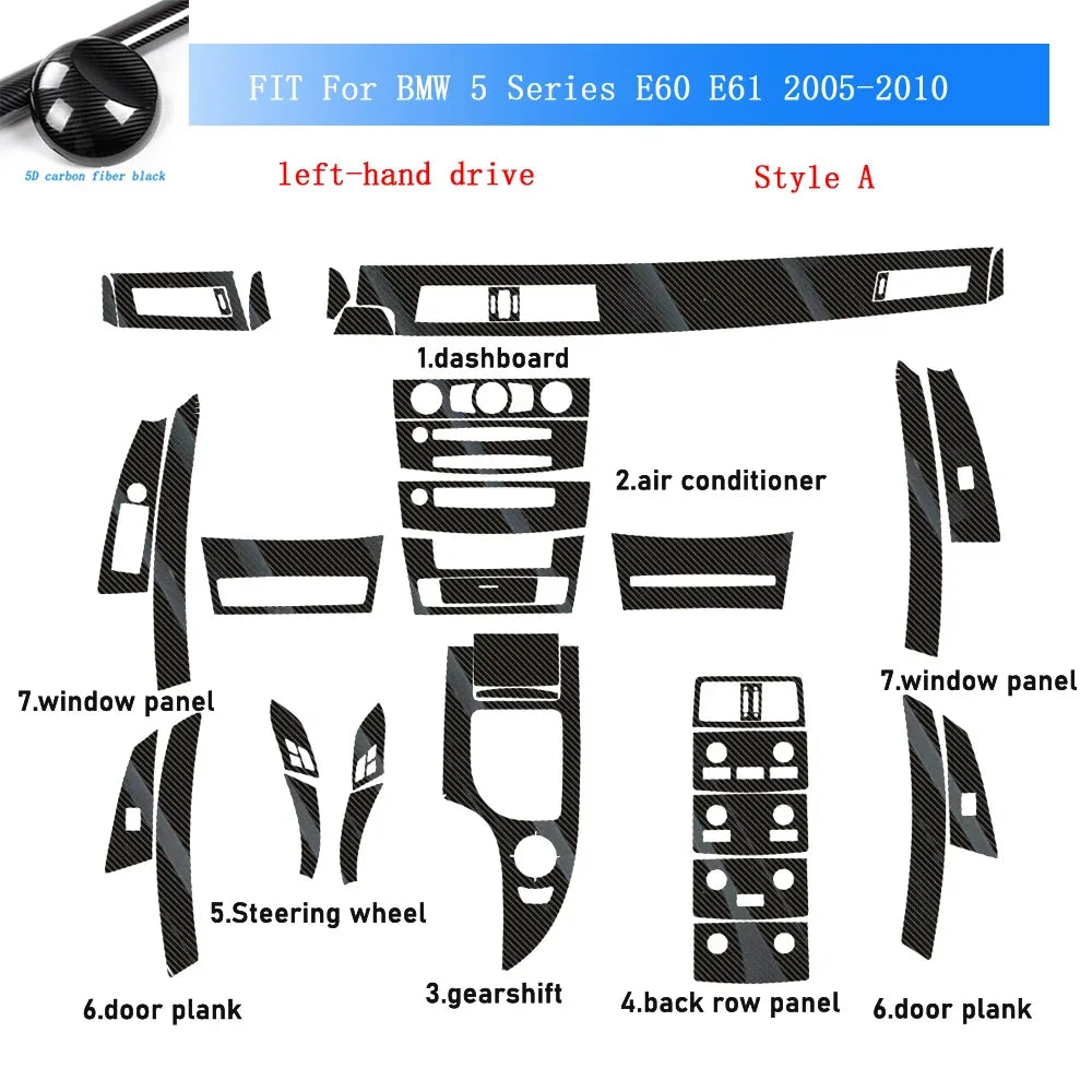 Carbon Fiber Look Interior Trim Film Kit for BMW 5 Series E60 E61