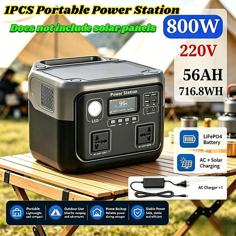 New 800W 600W Portable Power Station 220V 716.8WH Solar Generator Backup Power Bank for Outdoor Camping Home Emergency RV Travel