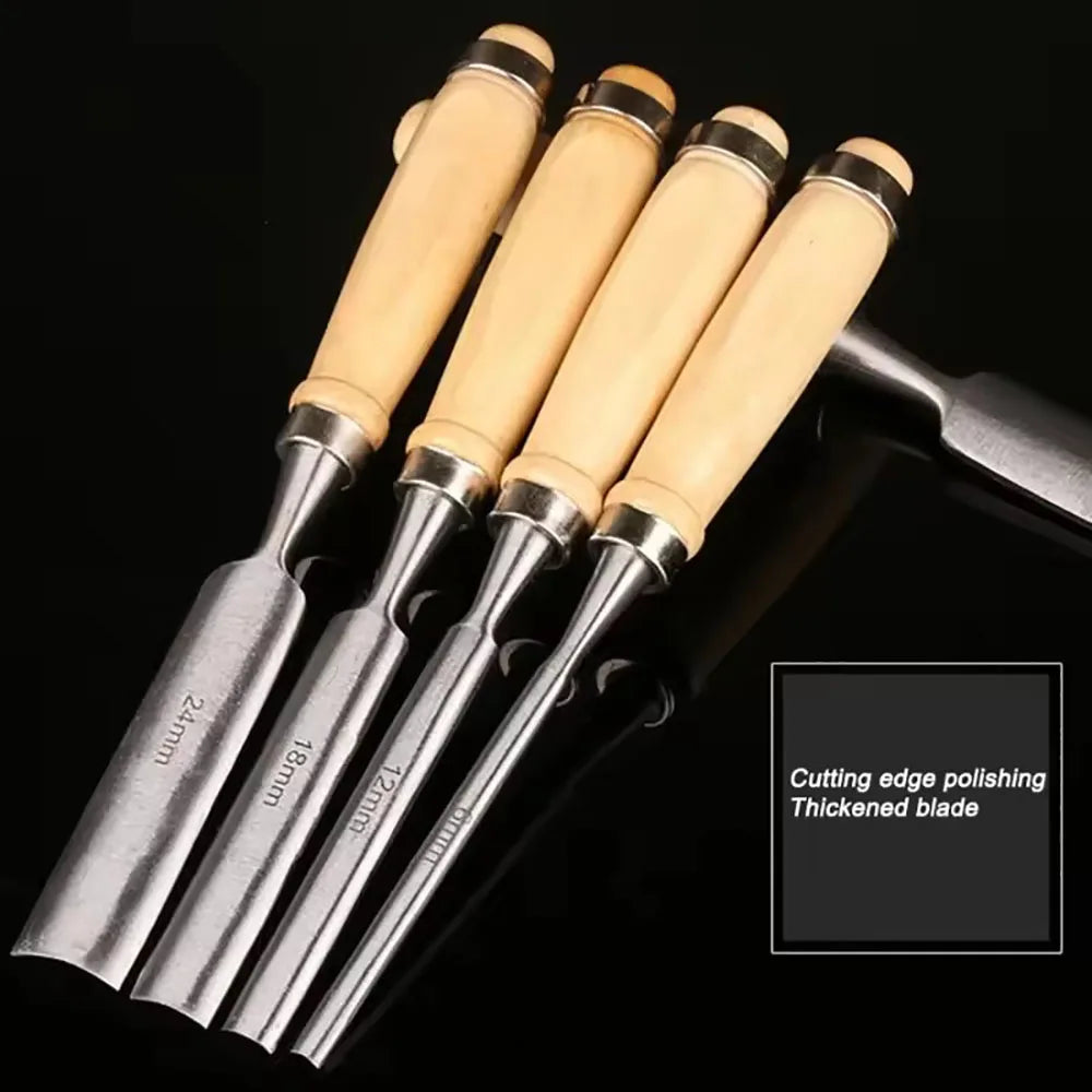 Wood Carving Chisel Set 6/12/18/24mm 4 pcs Professional Carpenter Equipped with Ergonomic Wood Carving Tools DIY Auxiliary Tools