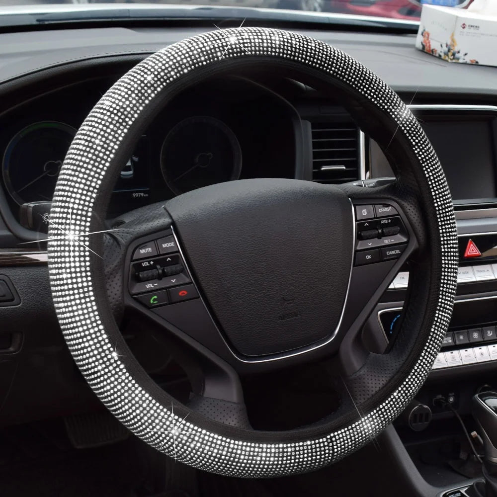 38cm Rhinestone Steering Wheel Cover with Anti-Slip Inner Ring