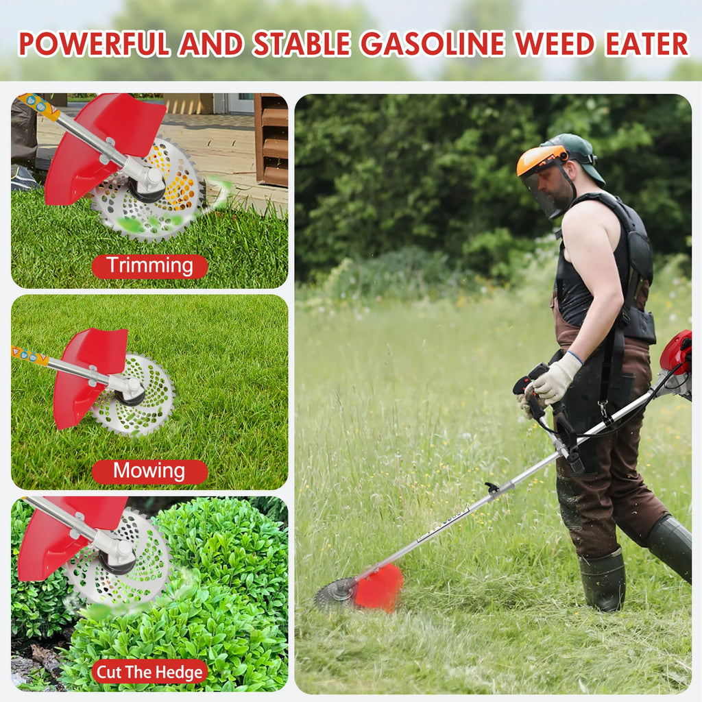 52cc Gas Lawn Trimmer 4-in-1, 2-Stroke Weed Eater with 4 Heads