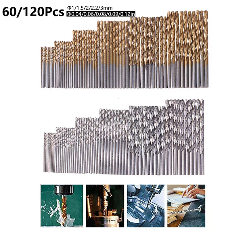 60/120Pcs Drill Set - Suitable For Metal And Wood, 1-3.5mm High Carbon Steel, Round Shank Spiral Groove Design, Durable Woodwork
