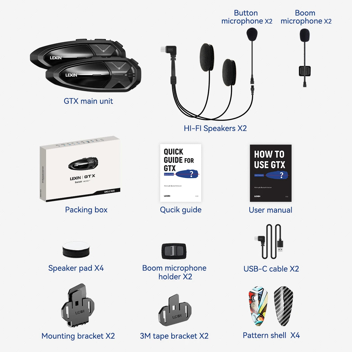 Lexin GTX Motorcycle Bluetooth Intercom, 10 Riders 2000m - image 31