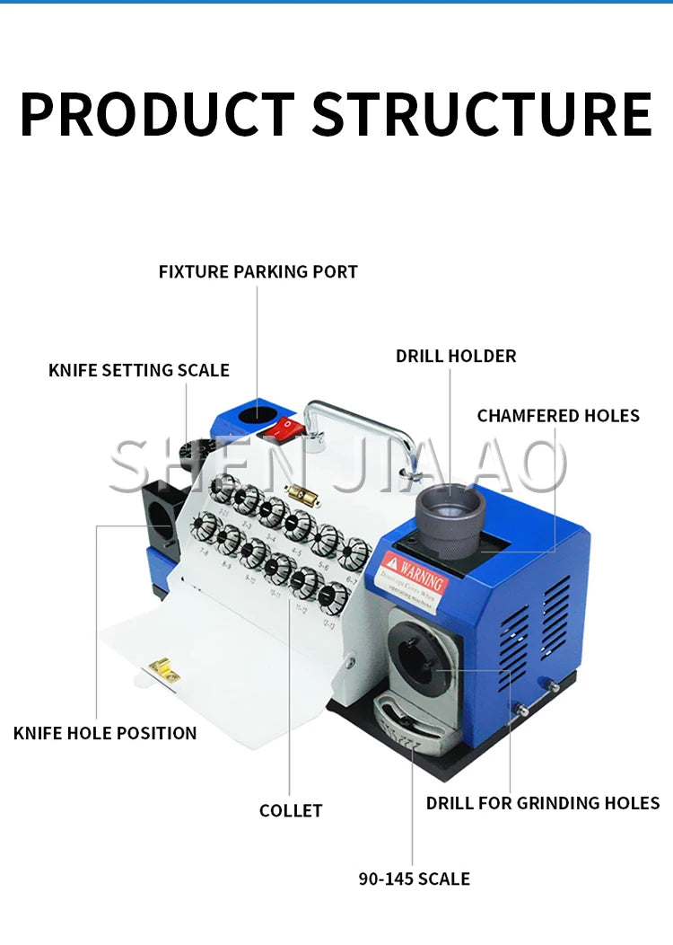 Desktop drill bit sharpener 3 to 13mm, twist drill grinder with adjustable point angle