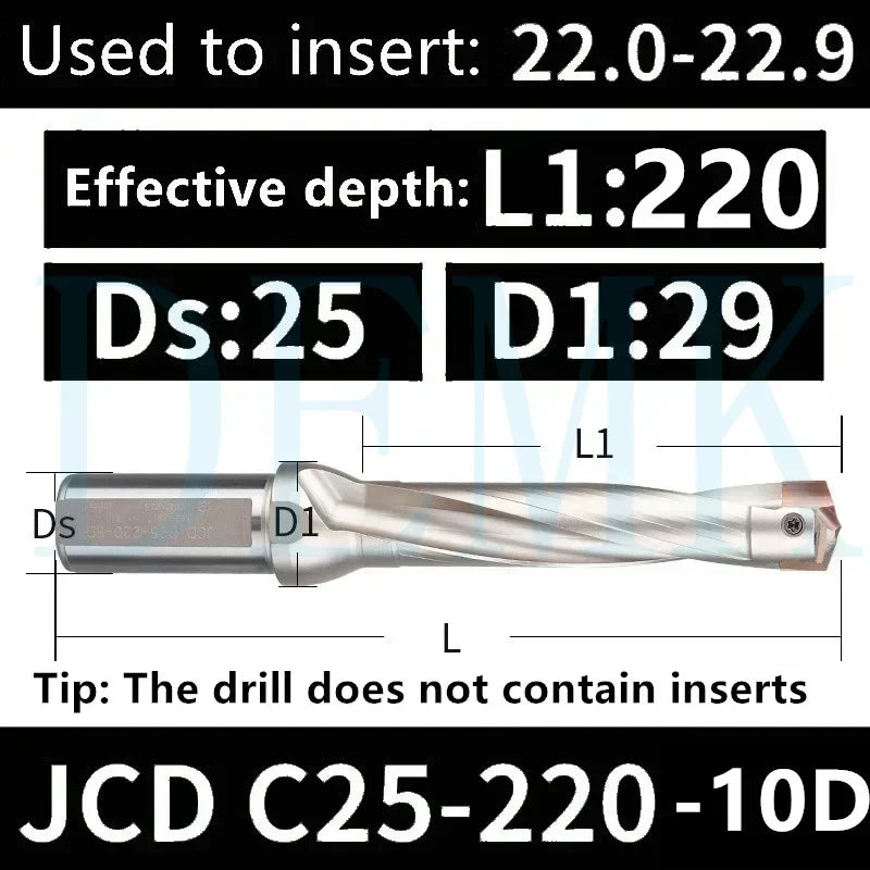 Indexable U Drill with Internal Cooling, 3D-10D, 10-25mm Diameter