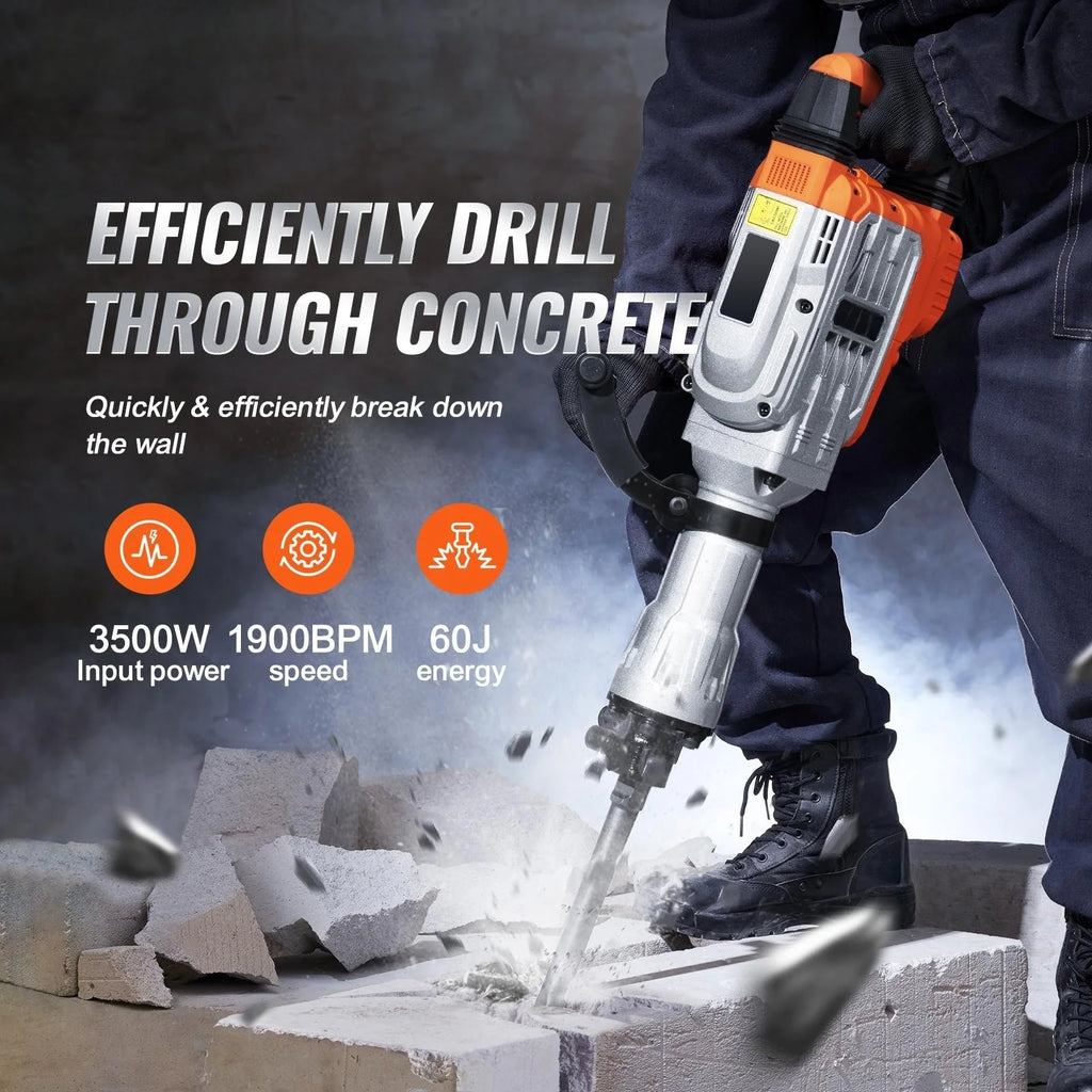SucceBuy Demolition Jack Hammer 1500W/2200W/3500W Jack Hammer Concrete Breaker Heavy Duty Electric Jack Hammer 2/4pcs Chisel