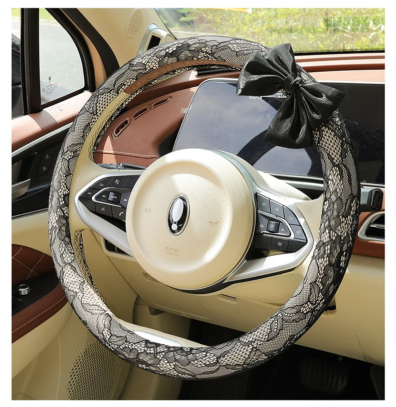 Bow and Lace Steering Wheel Cover, Round or D-Shape