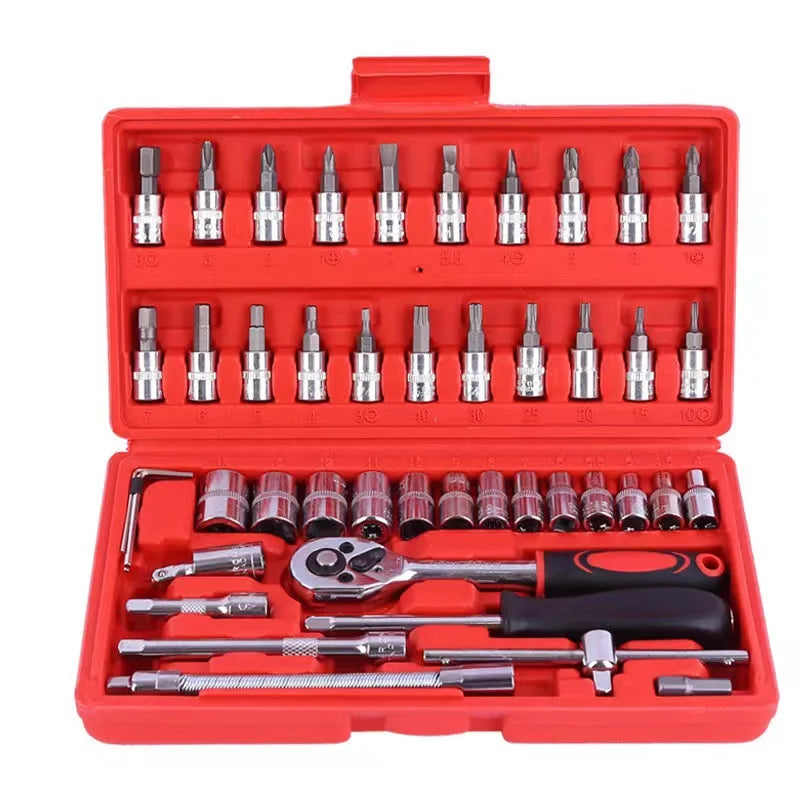 46pcs Socket Wrench DIY Repair Tool Kit with Ratchet Screwdriver for Car Repair