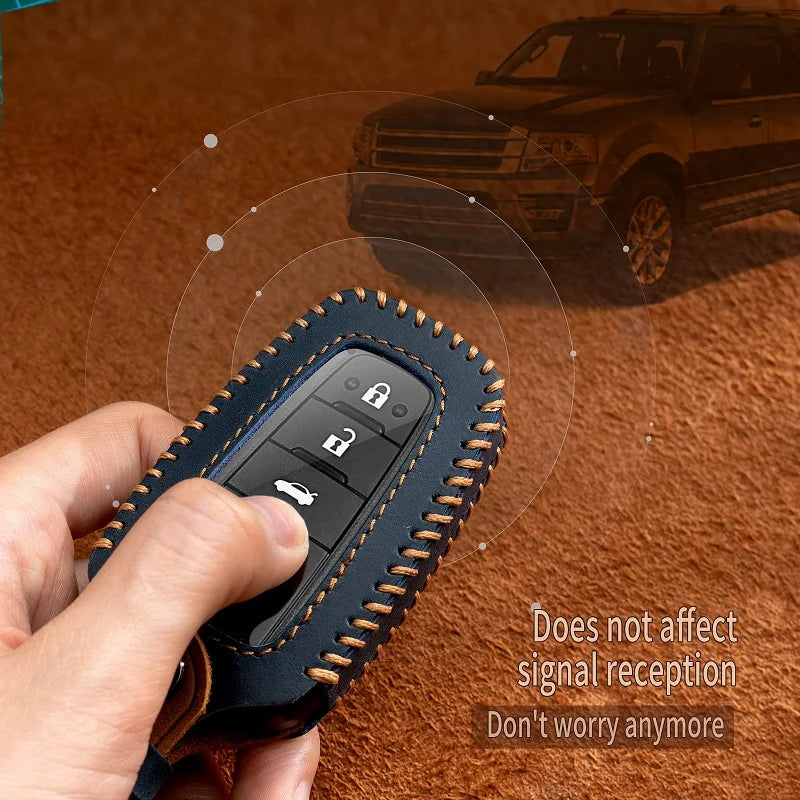 Leather Car Key Case for Toyota CHR Hilux Fortuner Key Fob Cover - image 5