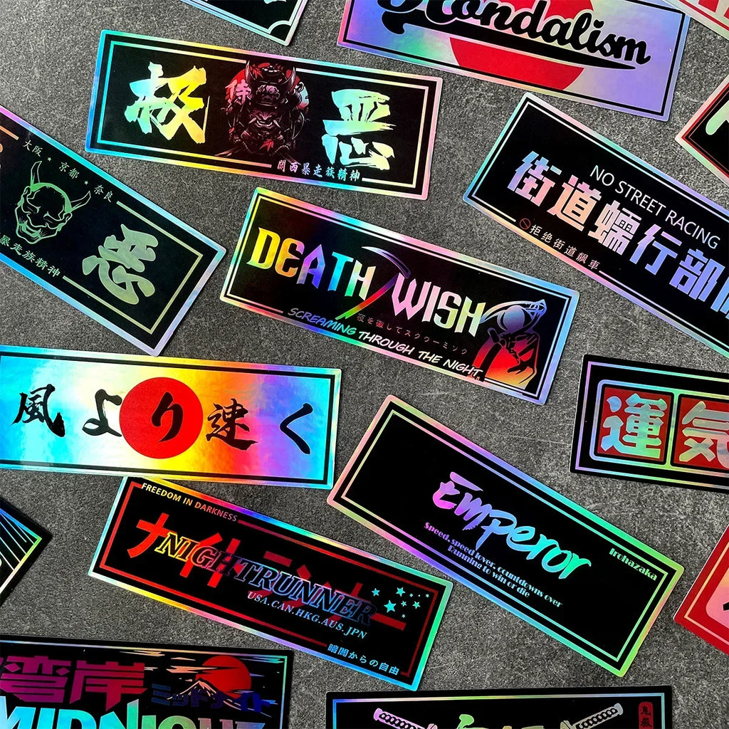 JDM Samurai Laser Rainbow Stickers for Car Window and Motorcycle Helmet