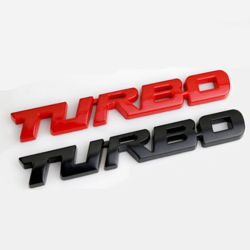 TURBO 3D Metal Lettering Car Sticker, Black, Red or Silver