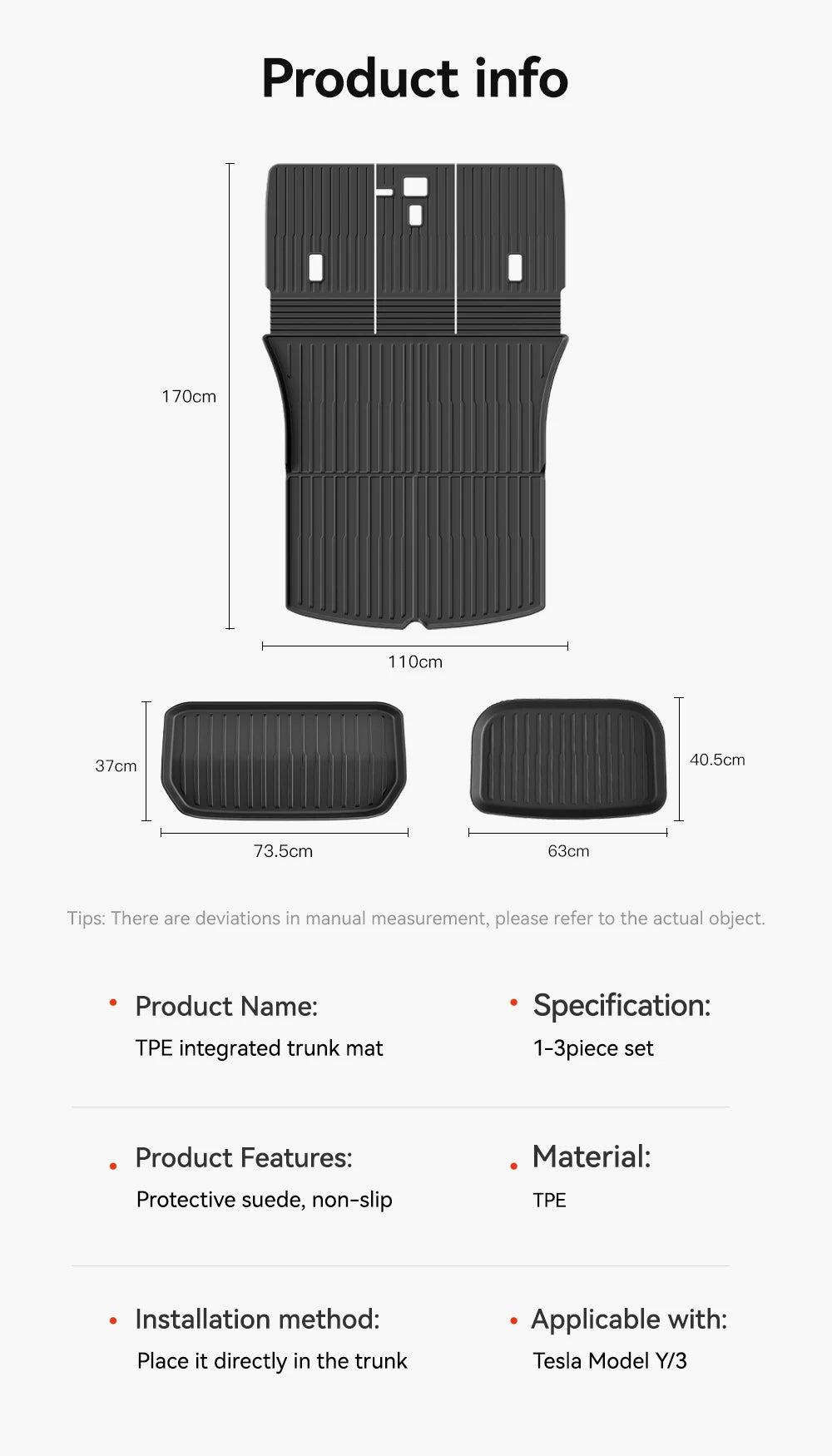All-Weather TPE Trunk Mat for Model Y and Model 3