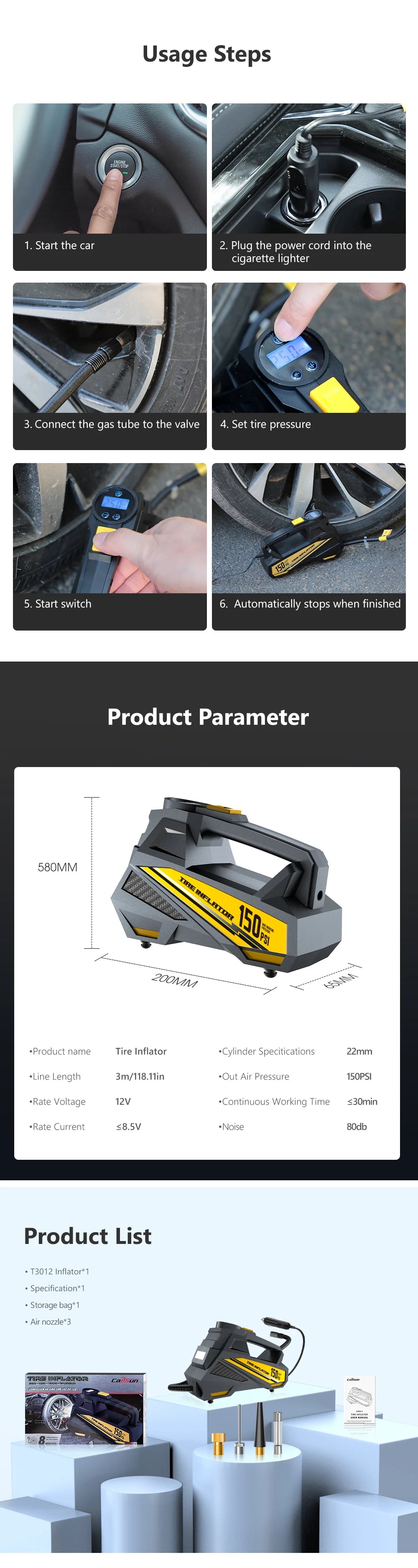 12V Portable Car Tire Inflator with LED Light & Digital Display - image 16