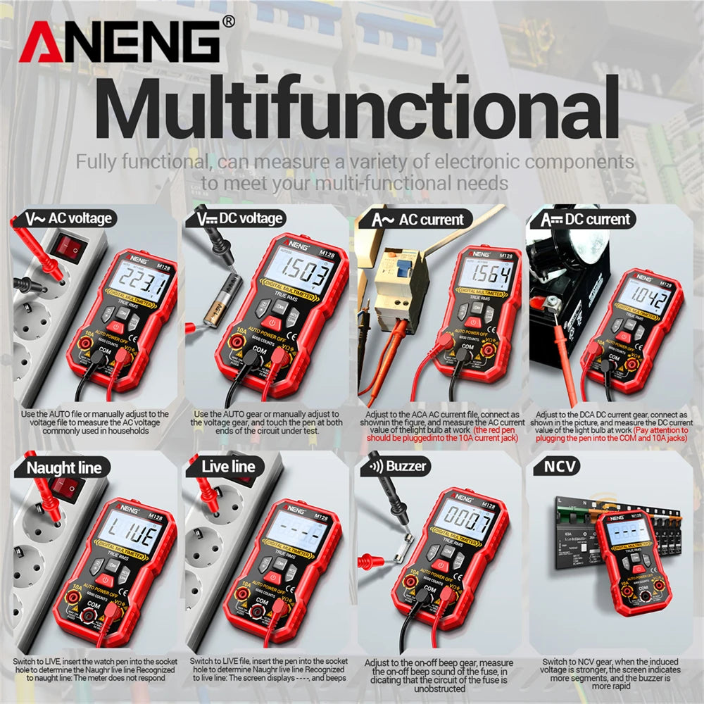 Multifunction Mini Multimeter ANENG M128 6000 Count AC/DC Voltage Current Resistance Capacitor NCV Voltage Induction Tester Tool