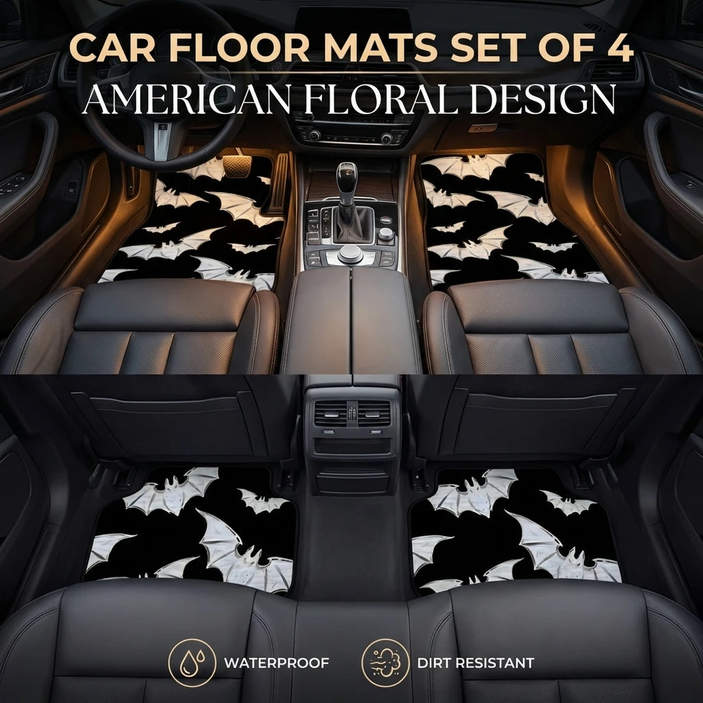 4PCS Bat Car Floor Mats Set Waterproof Anti-Slip All Weather Protect for Vehicle Carpets Universal Fit