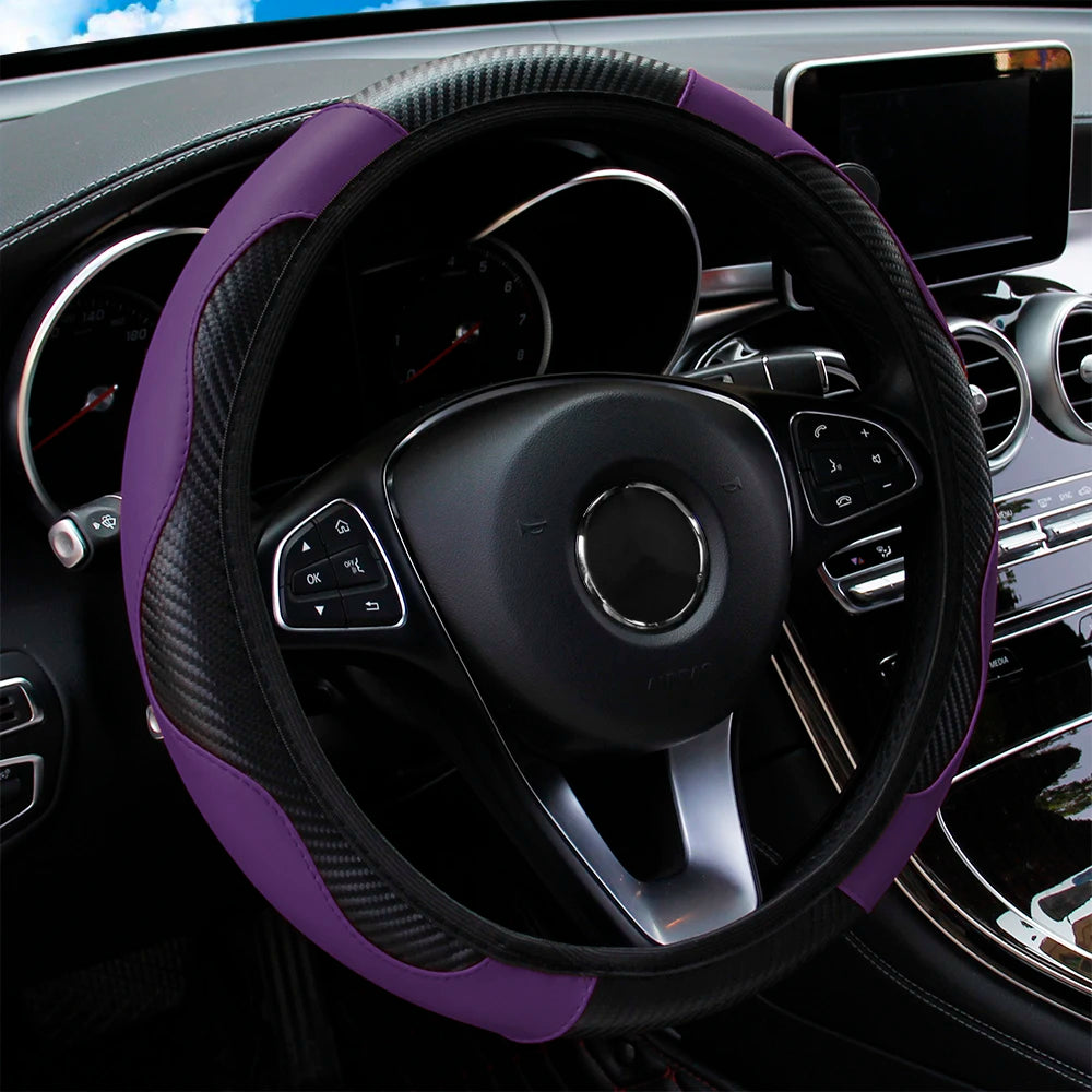 Textured PU Leather Steering Wheel Cover, 14.5-15 Inch
