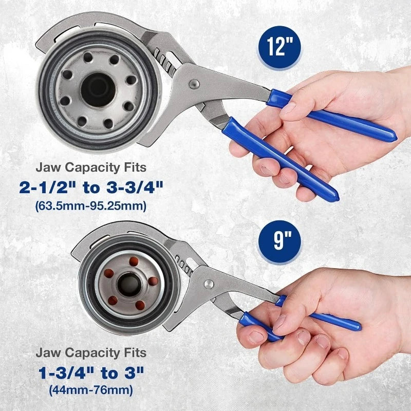 Oil Filter Wrench Set Professional 9" & 12" Adjustable Oil Filter Removal Pliers Tools Ideal for Engine Filters Cars and Trucks