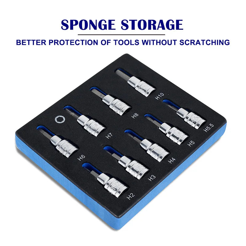 3/8 Inch Hex Bit Socket Set Sturdy Allen Key Sockets Metric Drill Impact Kit