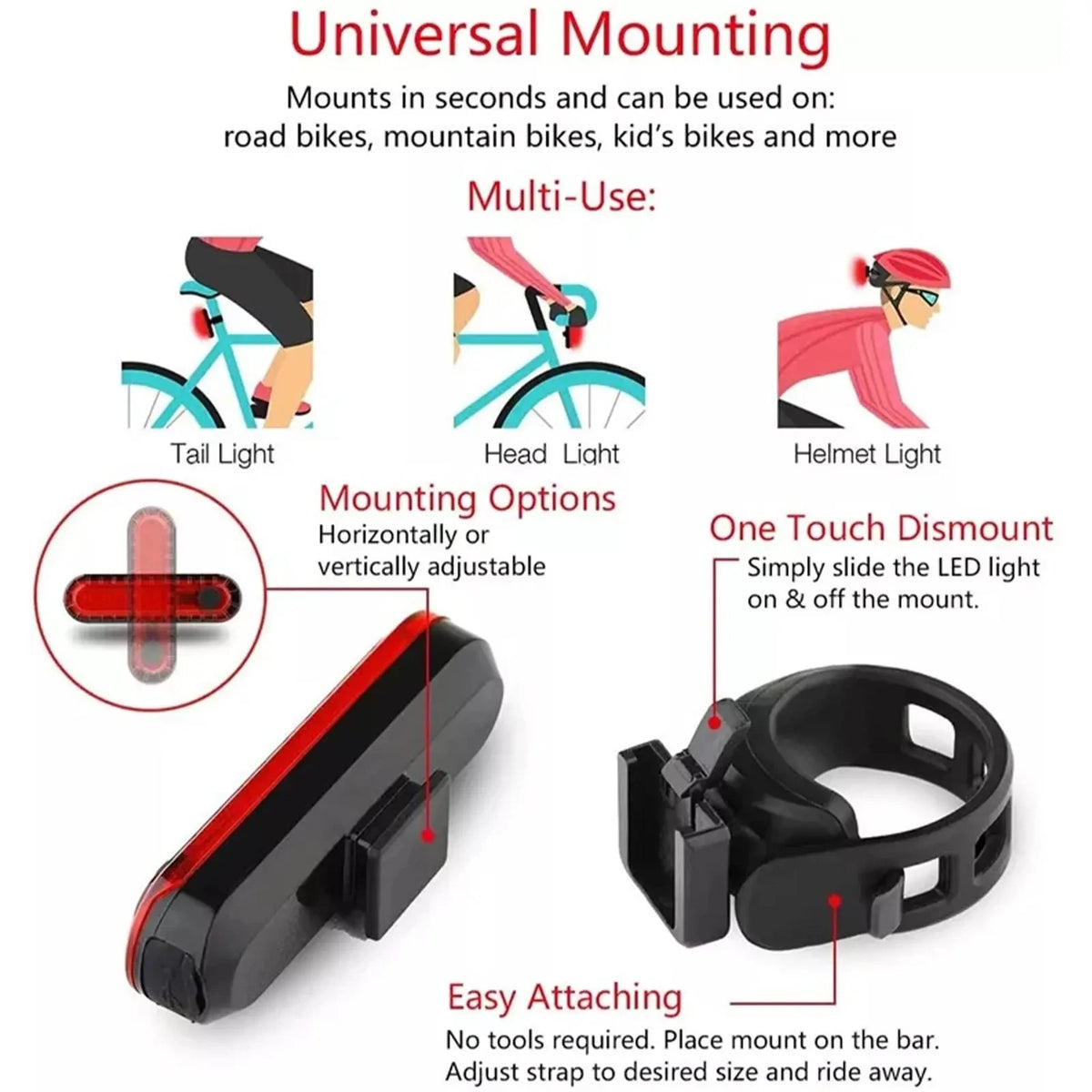Rear Bike Tail Light USB Rechargeable Red Ultra Bright Taillights Fit On Bicycle Easy to Install for Cycling Safety