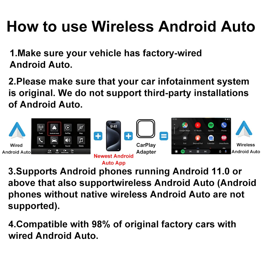 Wired to Wireless CarPlay and Android Auto Adapter, 4 Models