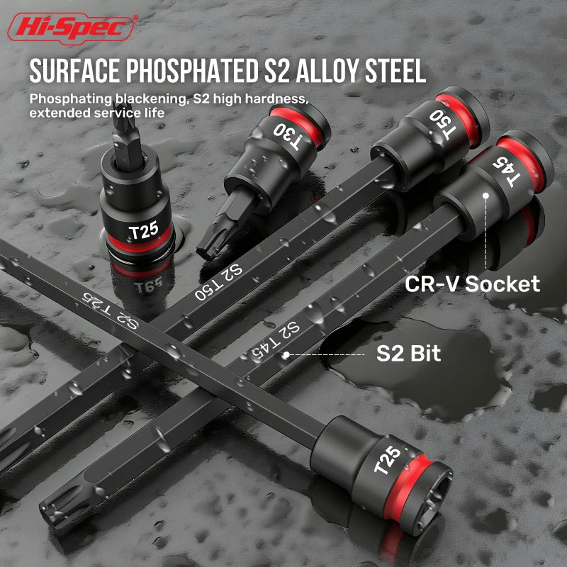 3/8 Impact Socket Set, Wrench Socket Hex Socket Set with S2 Bits and CR-V Sockets, Torx Bit Long Socket