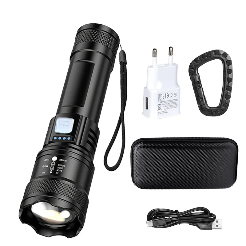 2000LM USB Rechargeable Zoom Tactical LED Flashlight, Waterproof