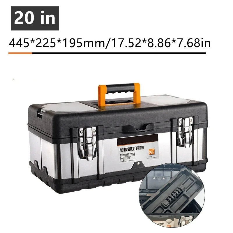 14/17 Inch Double Layer Stainless Steel Tool Box Portable Hardware Storage Organizer