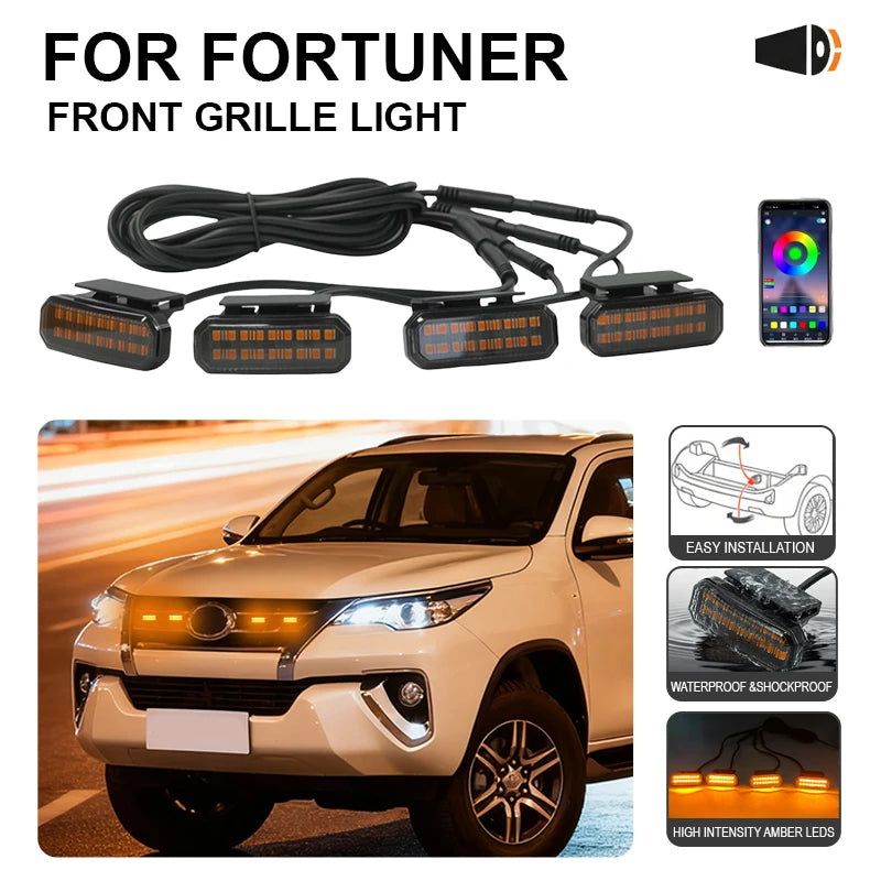 Toyota Fortuner Amber LED Grille Lights - Waterproof & Easy Install