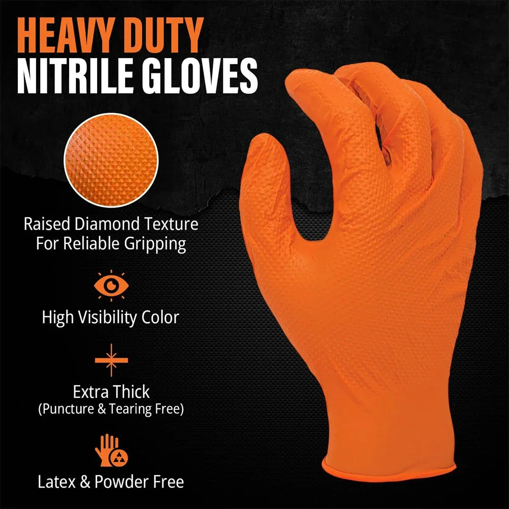 Heavy Duty Disposable Nitrile Gloves, 8Mil Extra Thick, Antislip Grip