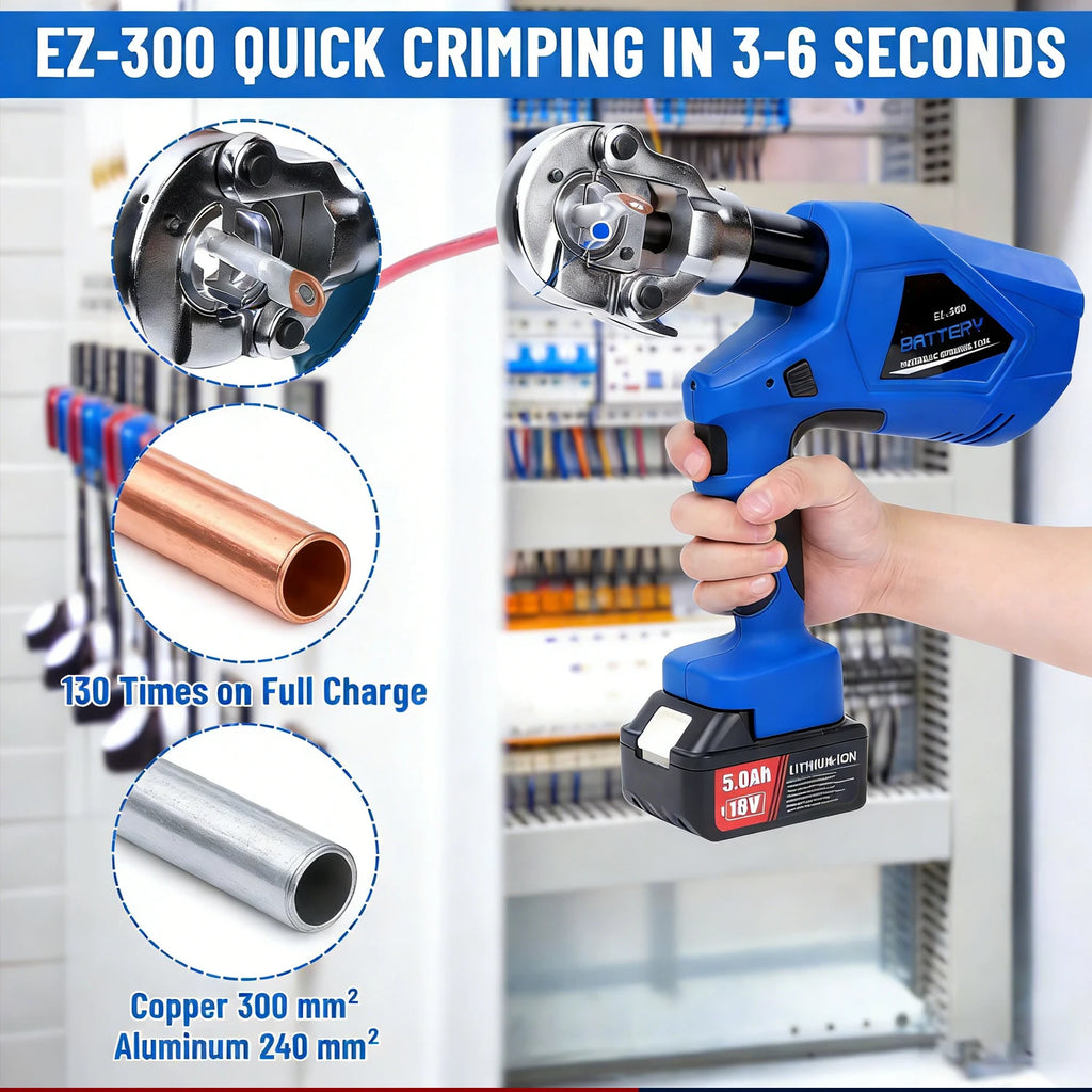 Electric hydraulic crimping tool kit with 12 dies for 6AWG to 800MCM cable lugs