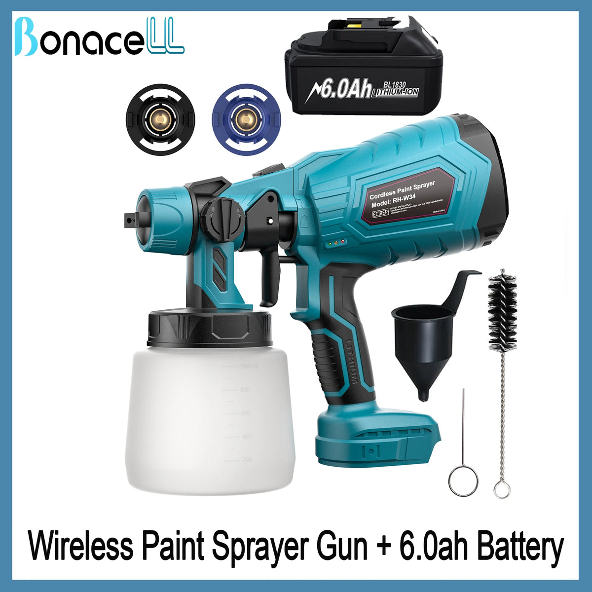 Cordless Electric Paint Spray Gun for Home Wall and Car Painting Compatible with 18V
