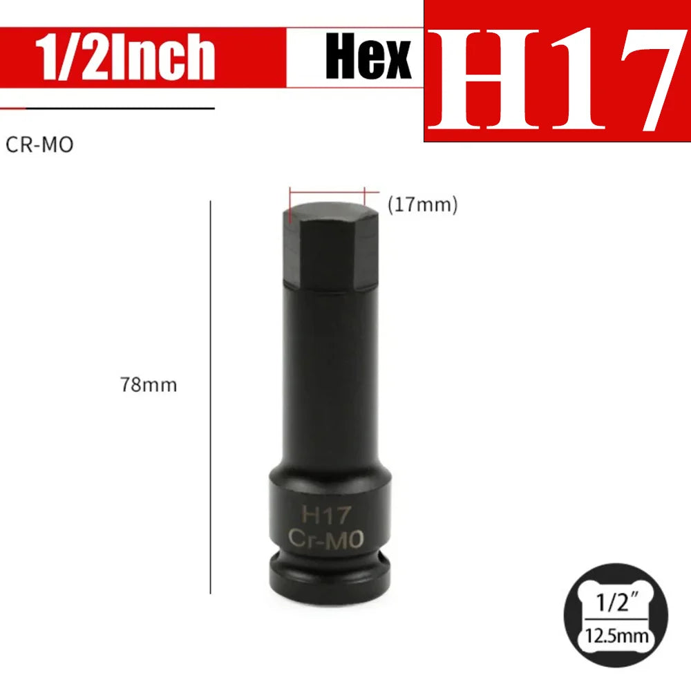 1/2 Inch Impact Hex Bit Socket Set H4-H22 Allen Bit Sockets for Car Bike Repair