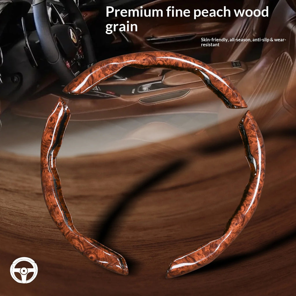 3-Piece Wood Grain Car Steering Wheel Cover, Minimalist Style - view 3