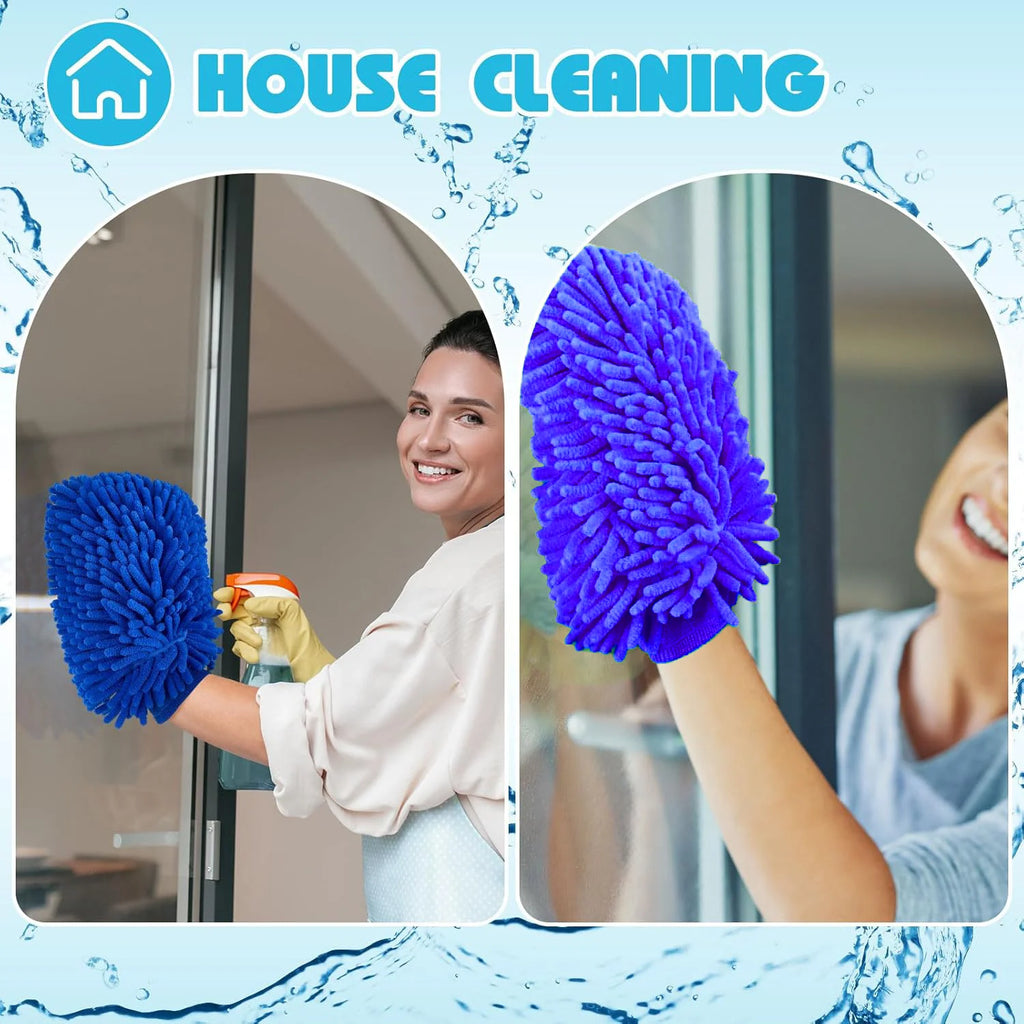 Thick Waterproof Chenille Microfiber Car Wash Mitt, Double-Faced Cleaning Glove for Detailing