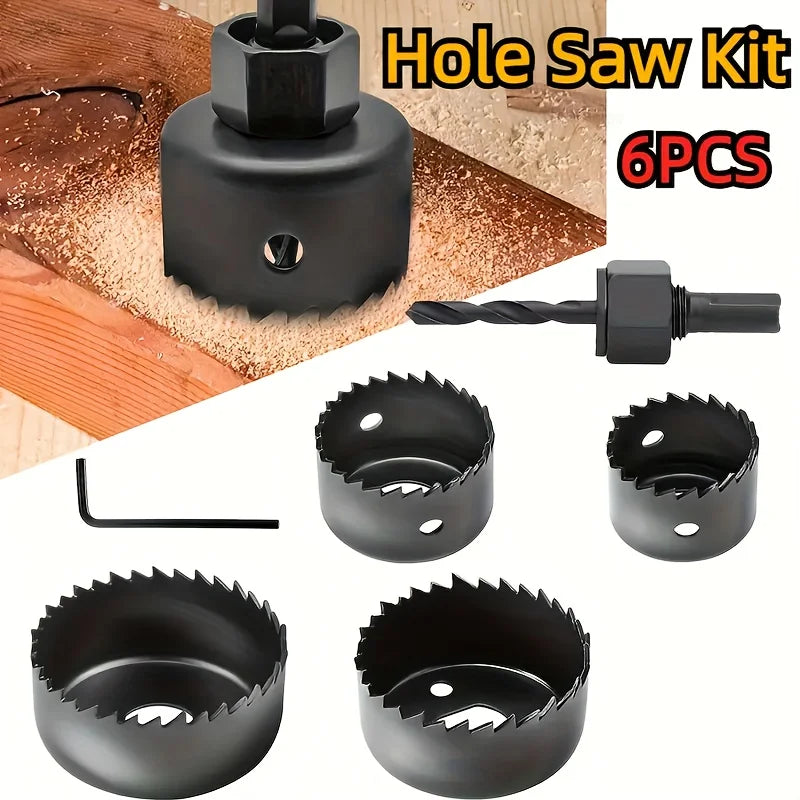 6-Piece Carbon Steel Hole Saw Kit – Wood, PVC & Plastic