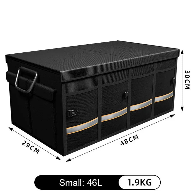 Foldable Car Trunk Organizer Box with Cover and Dividers, 46L